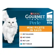 Gourmet Perle Kattenvoer Nat Mini Filets in Saus Kalkoen, Eend, Tonijn & Lam 40 x 85 gr