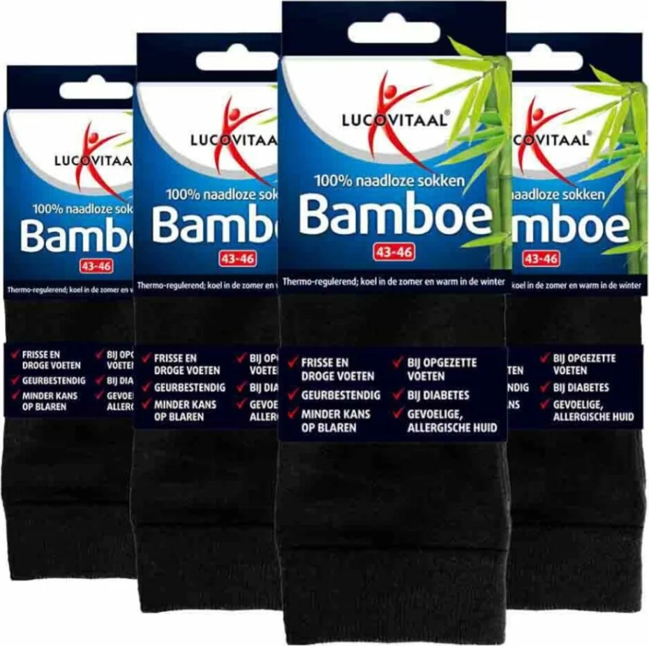 4x Lucovitaal Bamboe Sok Lang Zwart Maat 43-46 1 paar