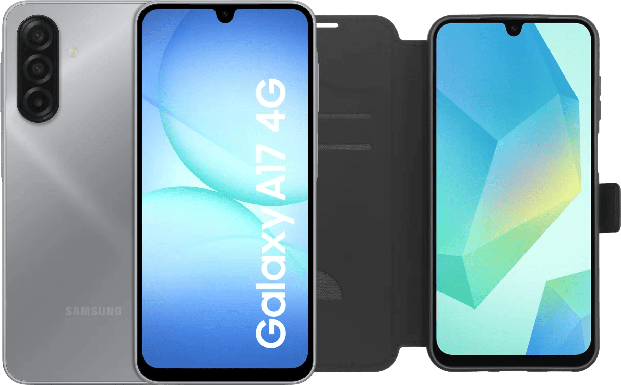 Samsung Galaxy A17 128GB Grijs 5G + BlueBuilt Book Case Zwart