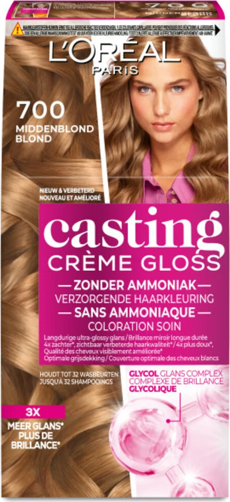 2x L'Oréal Casting Crème Gloss Semi-Permanente Haarkleuring 700 Middenblond