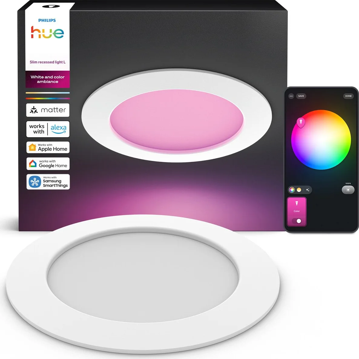 Philips Hue Inbouwspot Slim - White and Color - 170mm - Wit