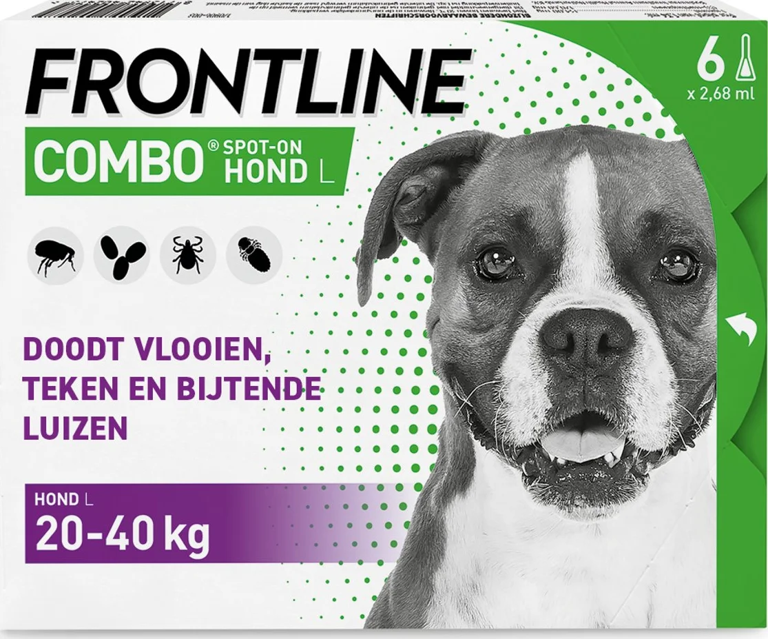 Frontline Combo Spot On Anti Vlooien en Teken Druppels Hond 20 - 40 kg 6 pipetten