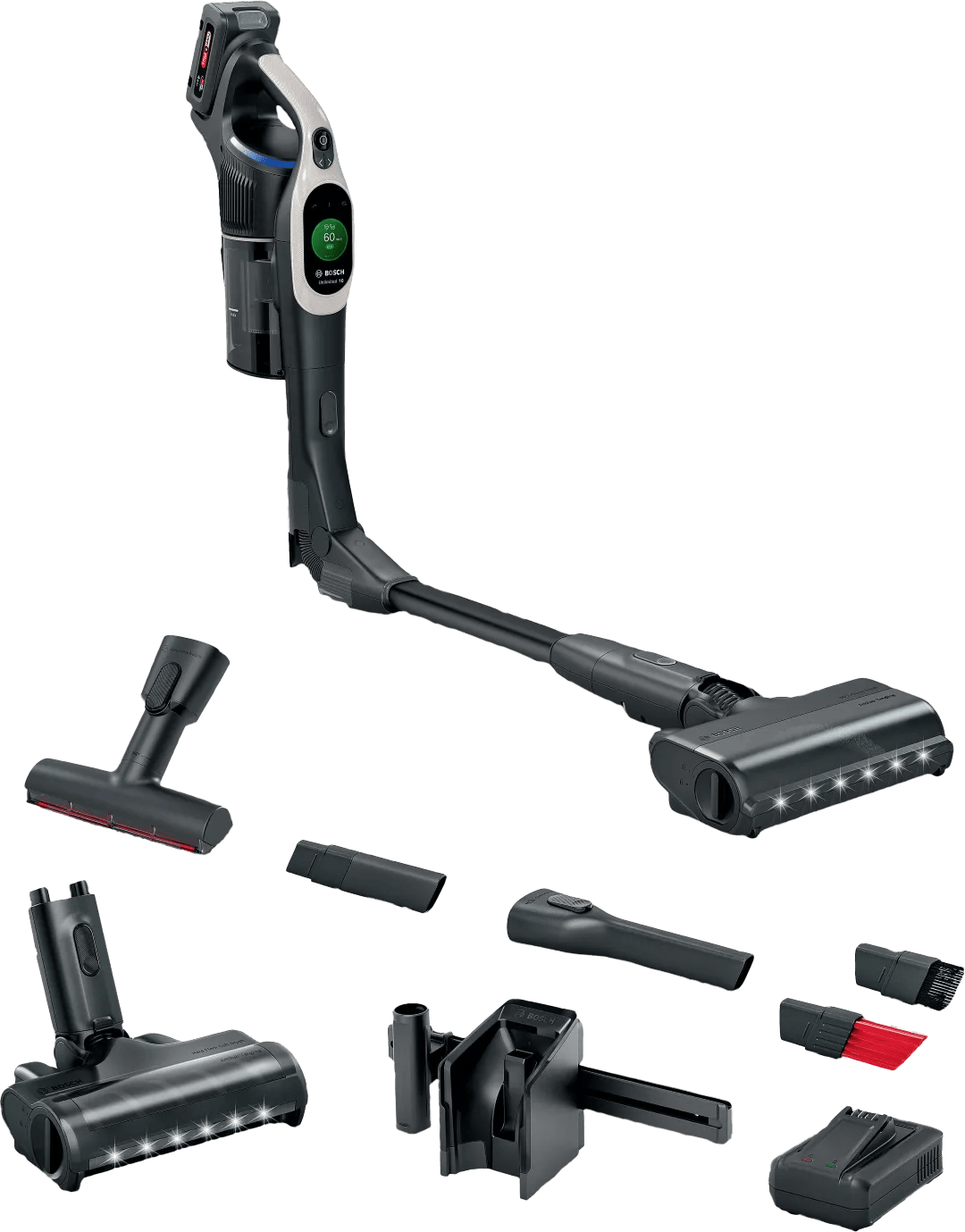 Bosch Unlimited 10 - Steelstofzuiger - Zuigmond met LED verlichting - 90° buigbare buis - draadloos en zonder zak - HEPA filter - BBS1041RBA