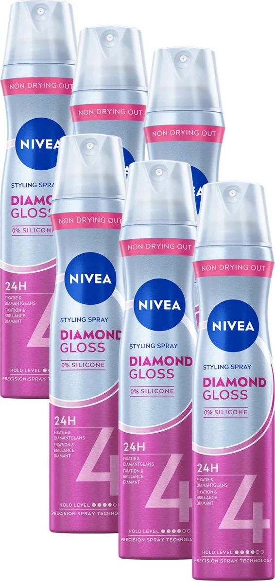 6x NIVEA Styling Spray Hold 4 Diamond Gloss Care 250 ml