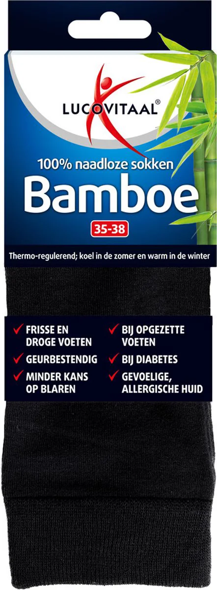 Lucovitaal Bamboe Sok Lang Zwart Maat 35-38 1 paar