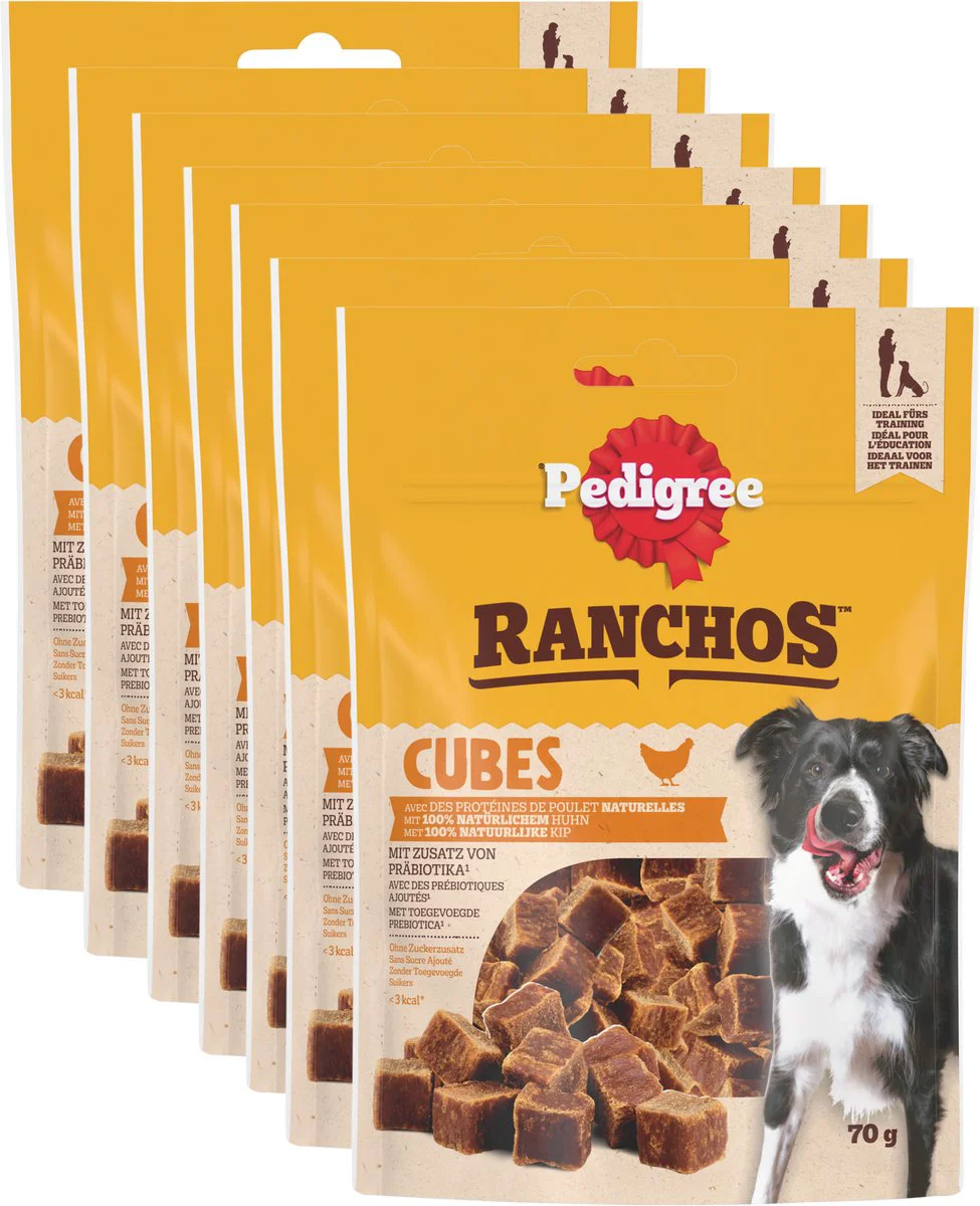 7x Pedigree Ranchos Cubes Hondensnacks Kip 70 gr