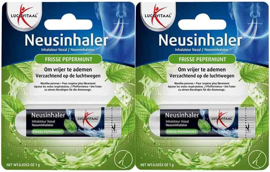 2x Lucovitaal Neusinhaler Vrijer Ademen Frisse Pepermunt 1 gr