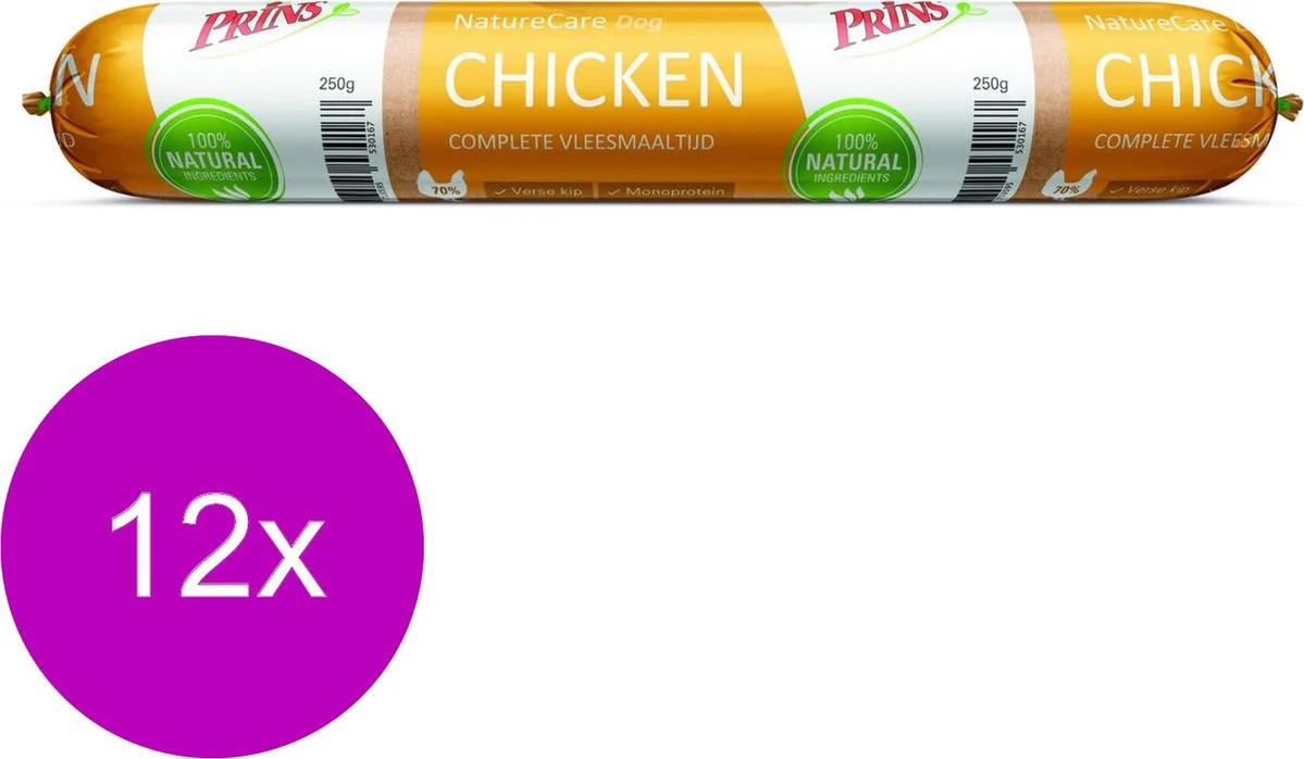 12x Prins NatureCare Hypoallergeen Hondenvoer Worst Kip 250 gr