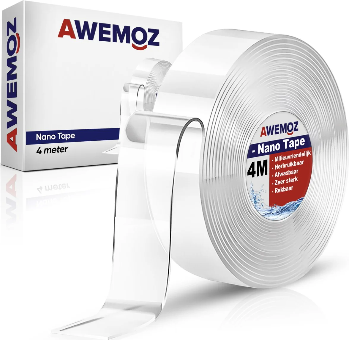 AWEMOZ Dubbelzijdig Tape - 4 meter x 25mm x 2mm - Montagetape - Nano Tape - Plakband Extra Sterk - Transparante Tape Extra Sterk - Klussen - Waterdicht en Herbruikbaar