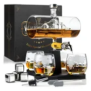 Whisiskey Whiskey Karaf - Luxe Whisky Karaf Set Zeilschip - 1,1L - Decanteer Karaf - Zeilboot - Whiskey Set - Incl. 4 Whiskey Stones, Schenktuit, tap & 4 Whiskey Glazen - Peaky Blinders