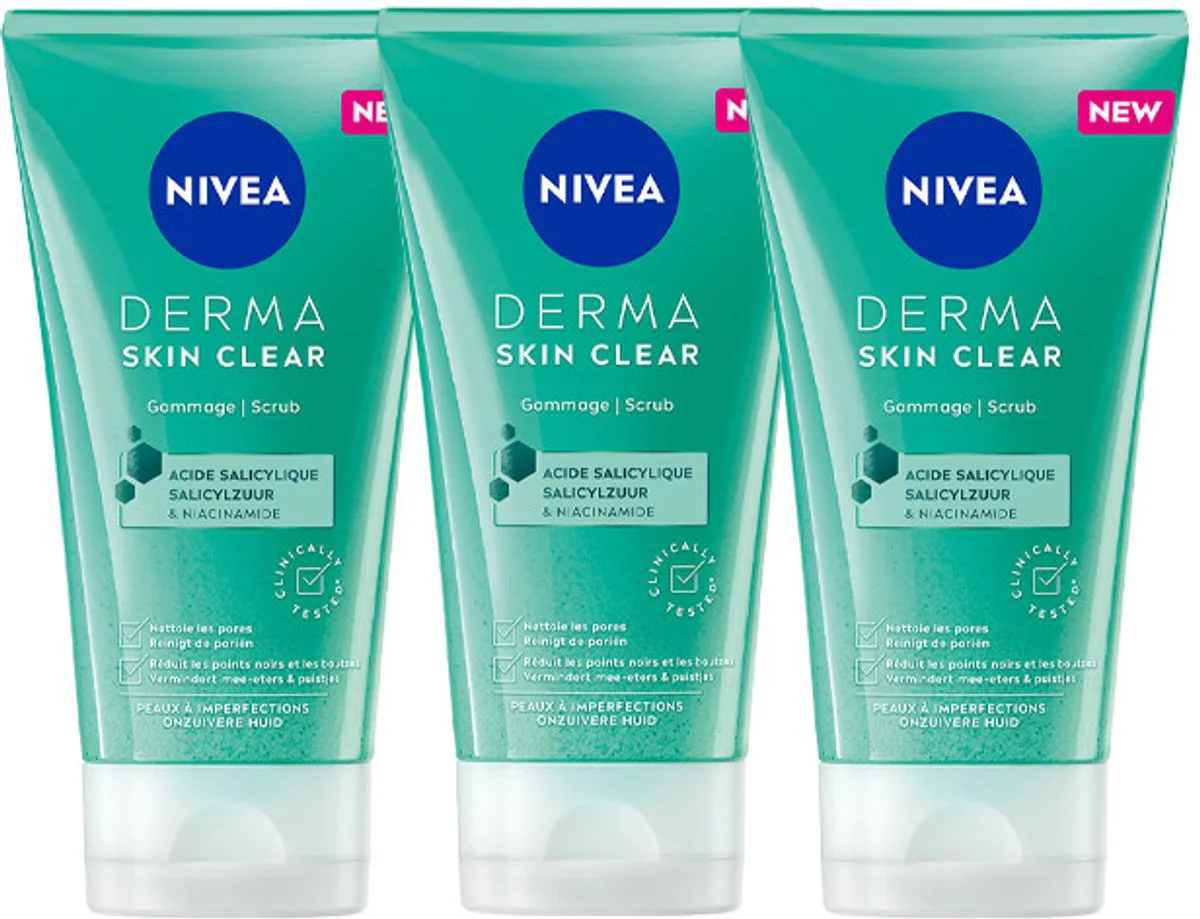 3x NIVEA Derma Skin Clear Gezichtsscrub 150 ml
