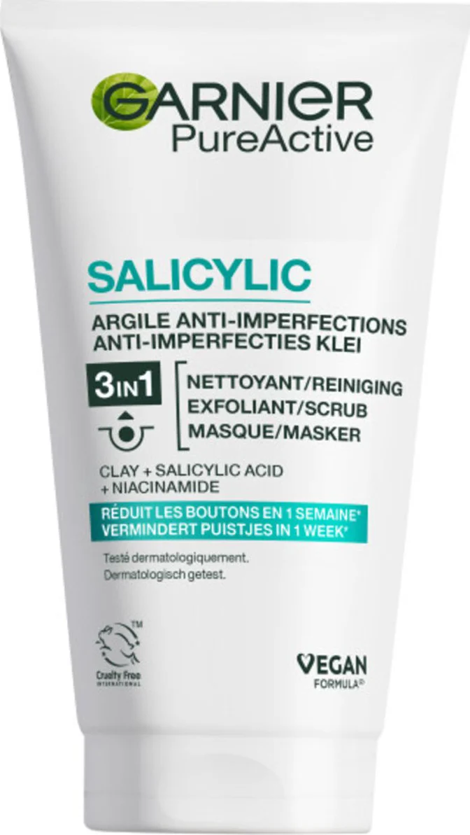 2x Garnier PureActive 3-in-1 Gezichtsreiniging met Klei Argile & Niacinamide 150 ml
