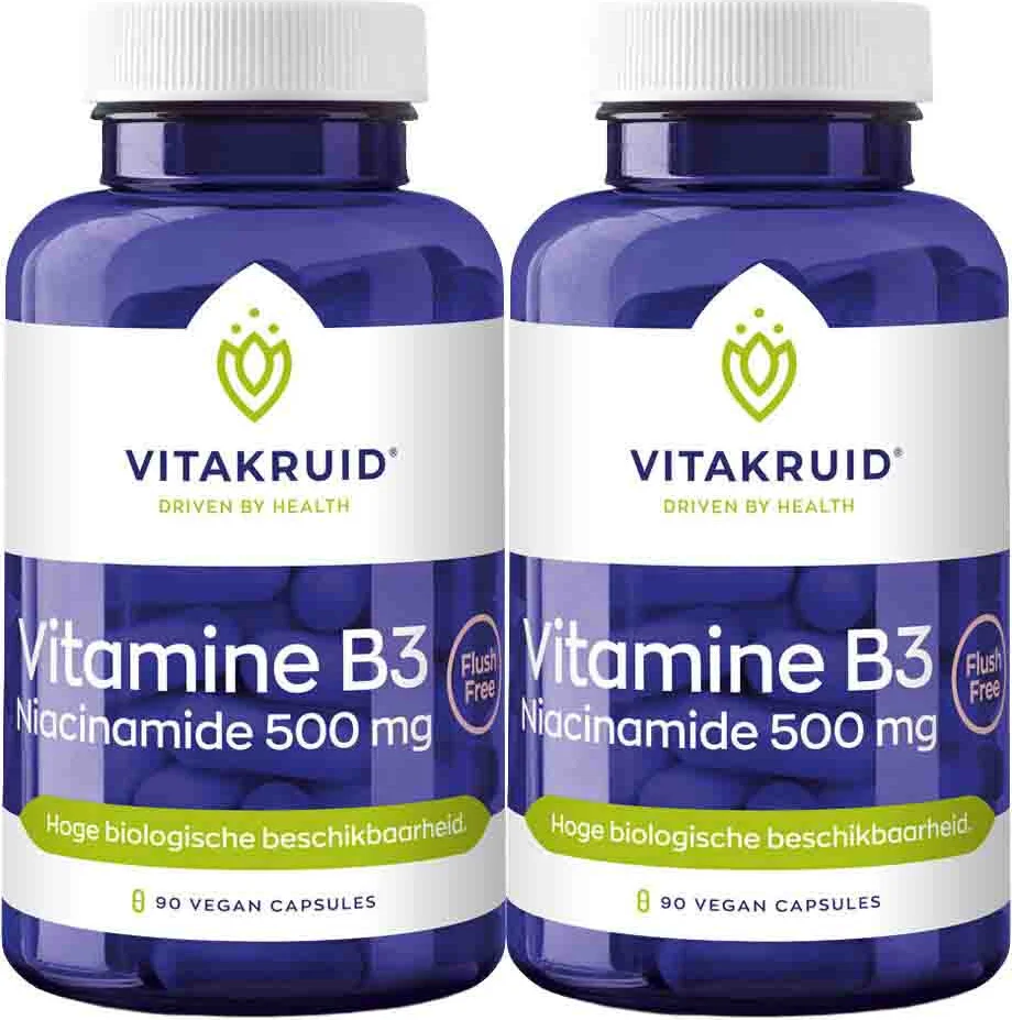 2x Vitakruid Vitamine B3 Niacinamide 500 mg 90 vegancapsules