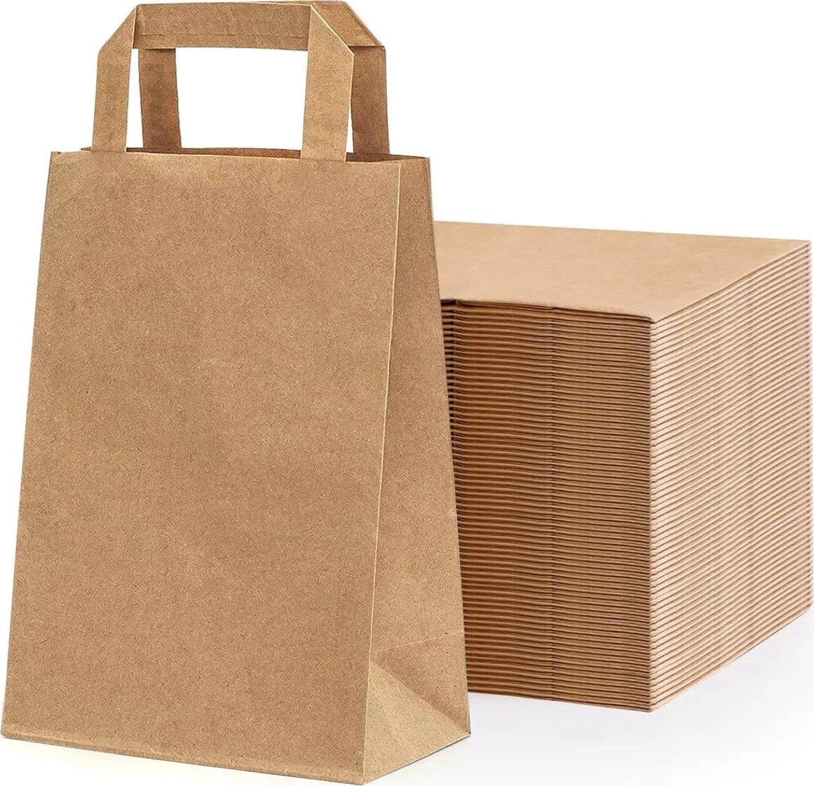 25 x Packadi Papieren Draagtassen - 22 x 10 x 28 cm - Bruin / papieren tassen Kraft Papieren Tasjes Met Handvat/ Cadeautasjes met vlak handgrepen / Zakjes/