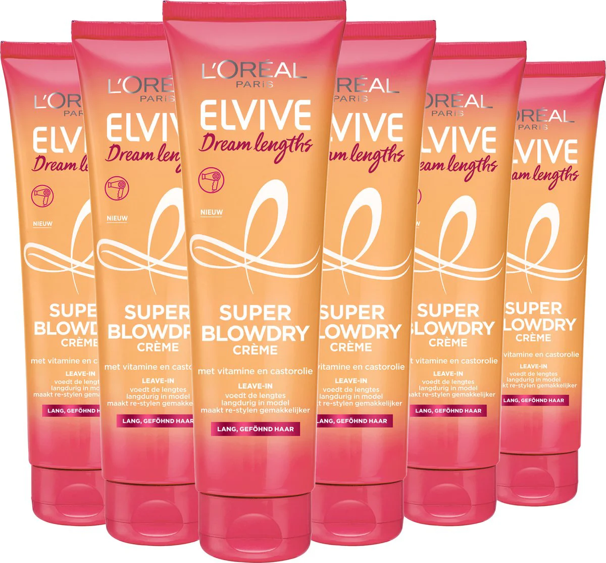 6x L'Oréal Elvive Dream Lengths Blowdry Cream 150 ml