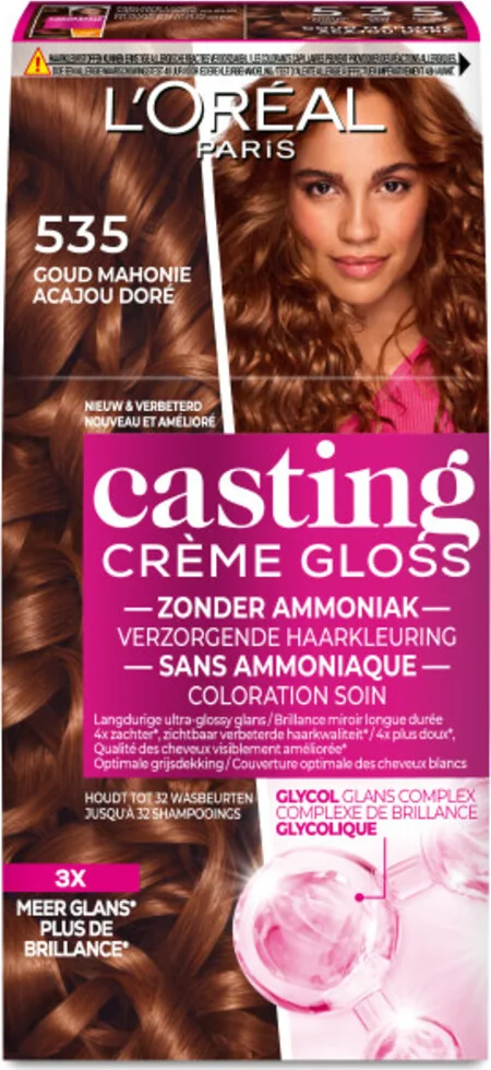 3x L'Oréal Casting Crème Gloss Semi-Permanente Haarkleuring 535 Licht Goud Mahoniebruin