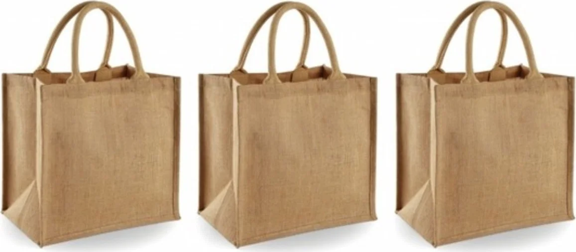 Jute boodschappentas/shopper 30 x 30 x 19 cm - 3x - klein - Naturel goodiebag 14 liter