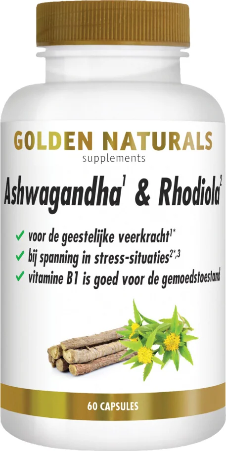 2x Golden Naturals Ashwagandha & Rhodiola 60 vegacapsules