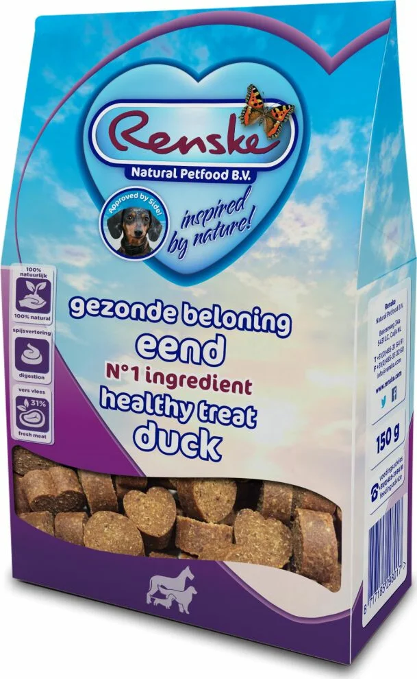 Renske Gezonde Beloning Hartjes Hondensnack Eend 150 gr