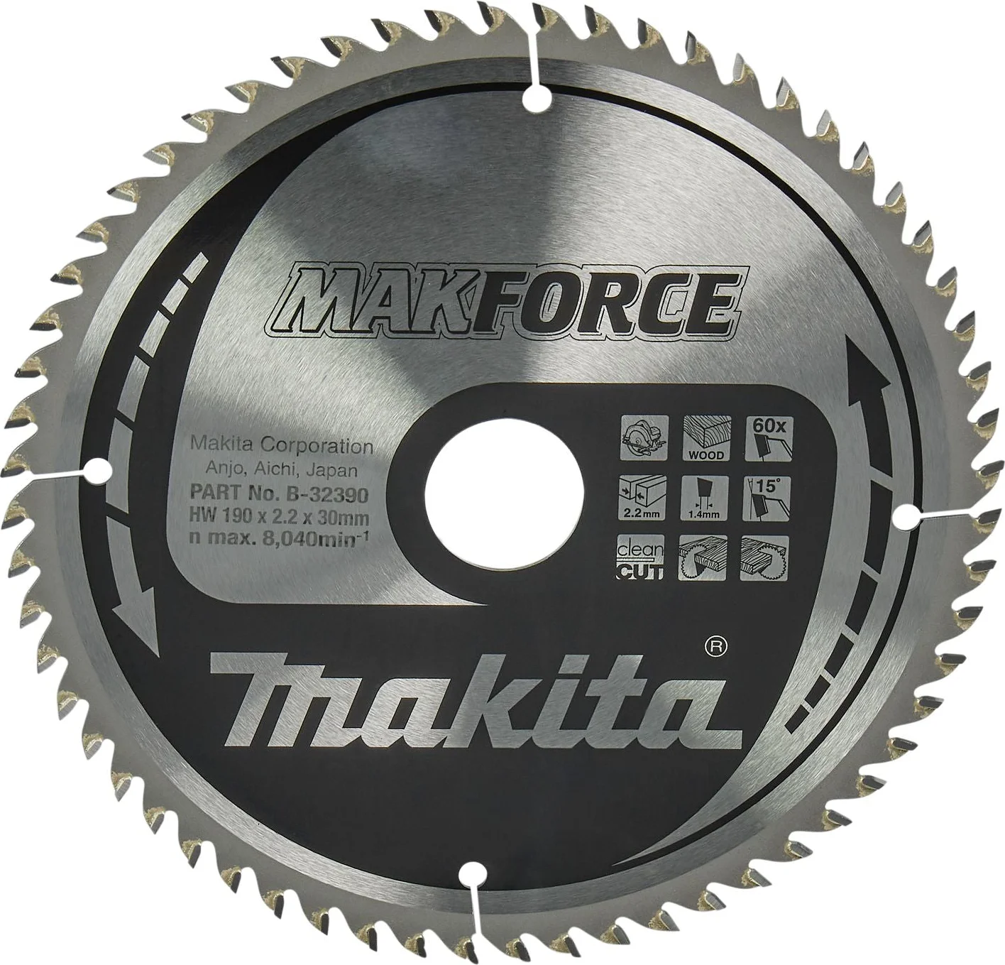 Makita Cirkelzaagblad voor Hout | Makforce | Ø 190mm Asgat 30mm 60T - B-32390