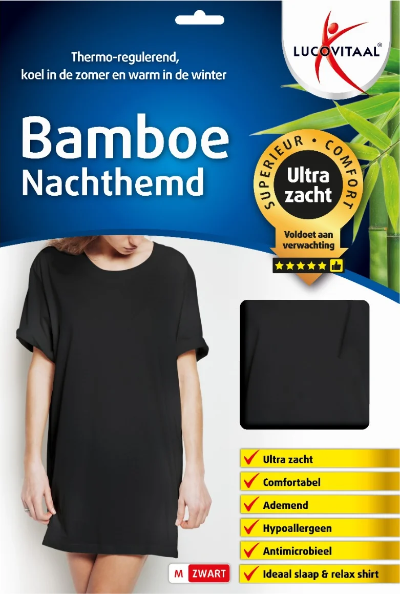 Lucovitaal Bamboe Nachthemd Zwart M