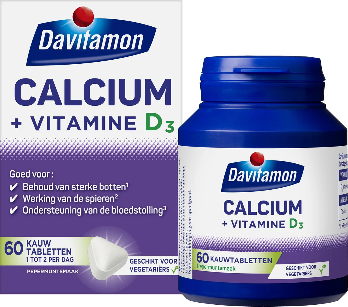 Davitamon Calcium Vitamine D3 Pepermunt 60 kauwtabletten