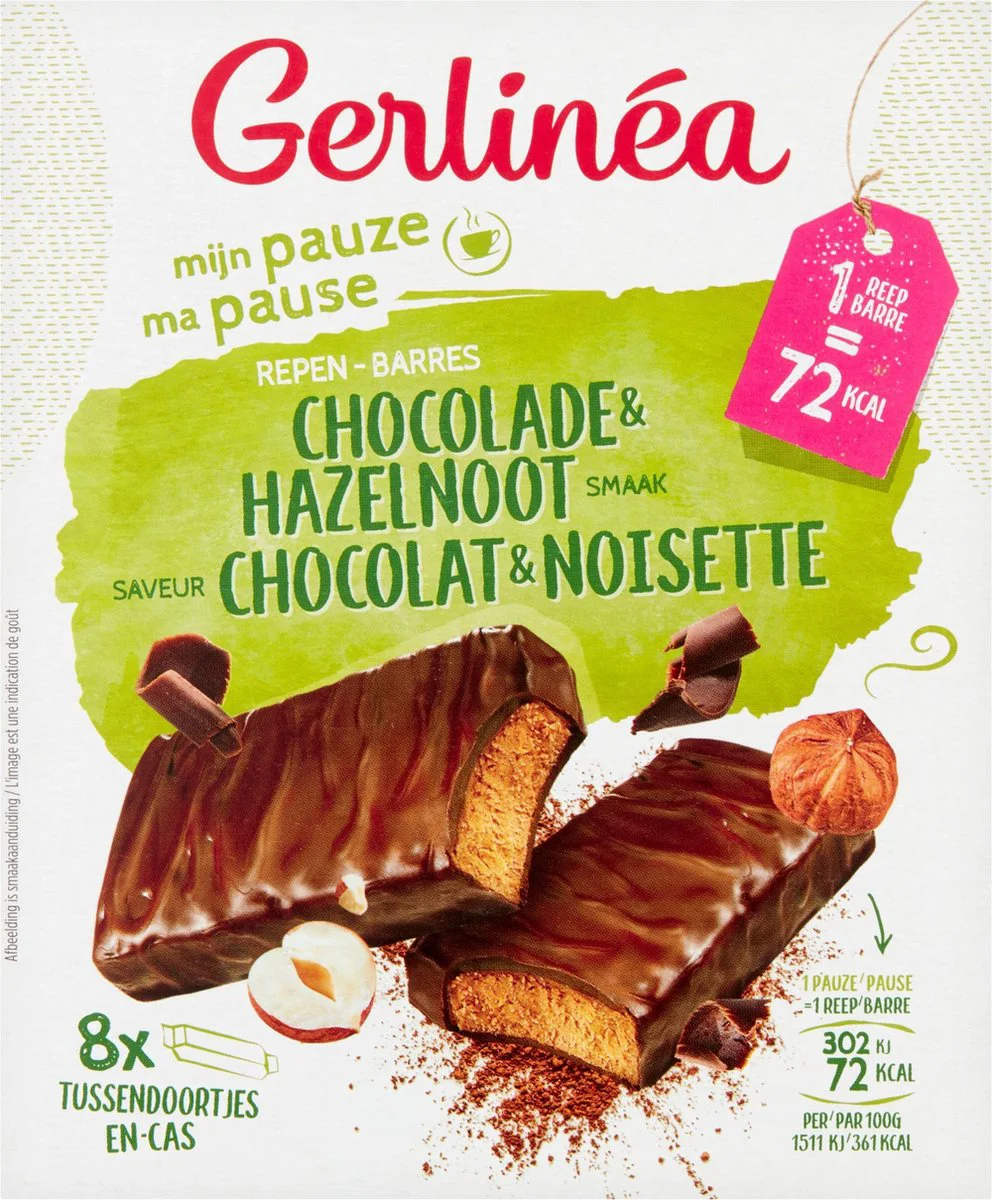 Gerlinea Repen Chocolade & Hazelnoot 8 x 102 gr