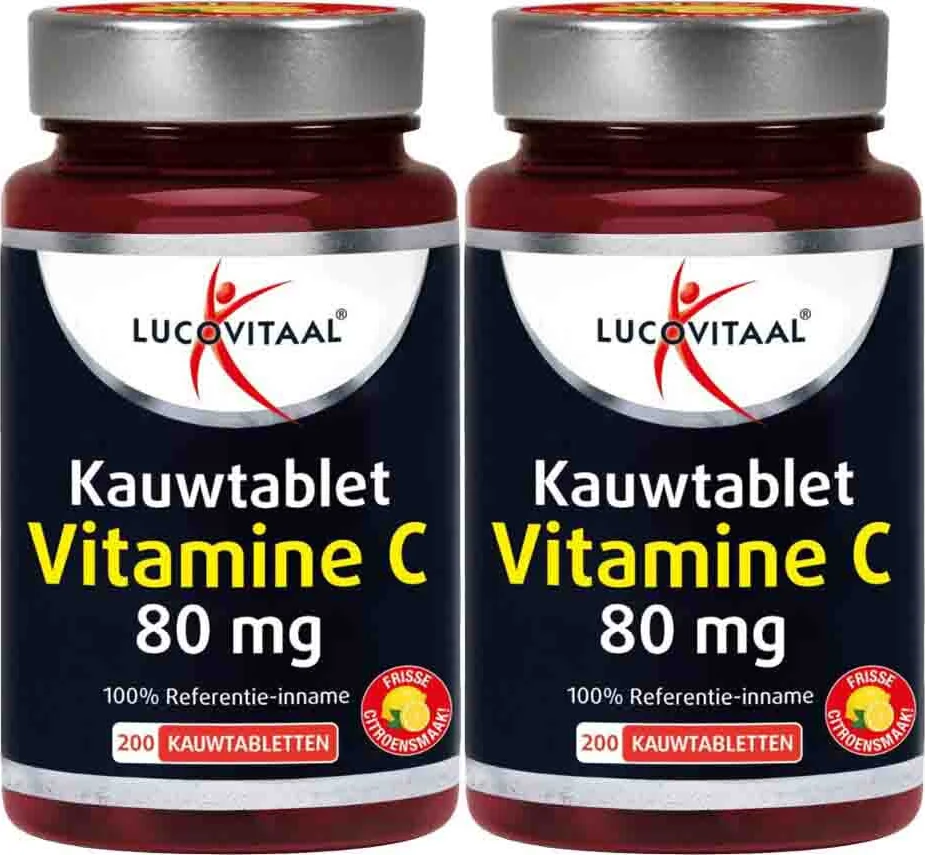 2x Lucovitaal Vitamine C 80mcg Kauwtablet Citroen 200 tabletten