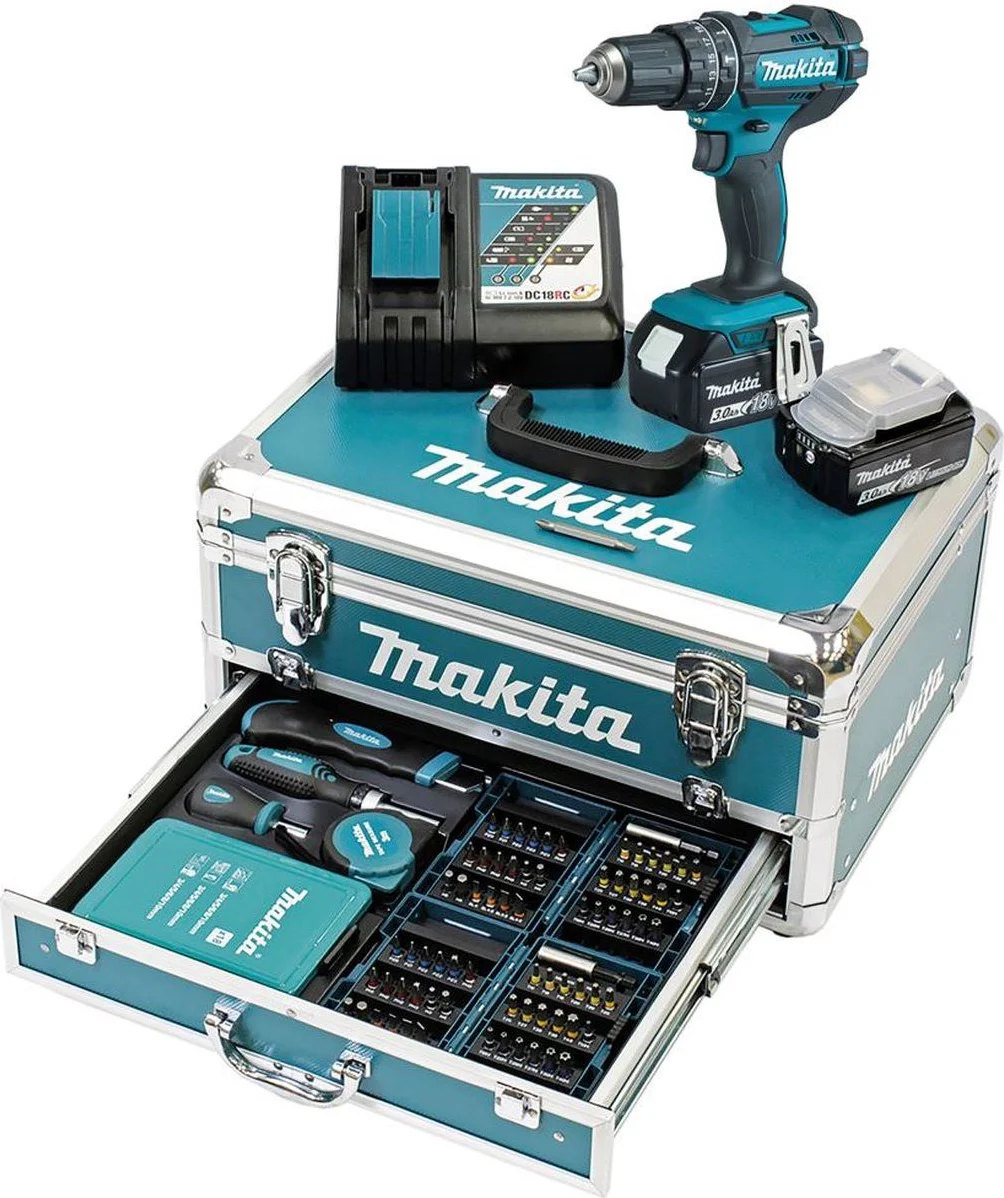 Makita DHP482RFX9 Accu klop-/schroefboormachine 18V 3.0Ah in aluminium koffer + accessoireset