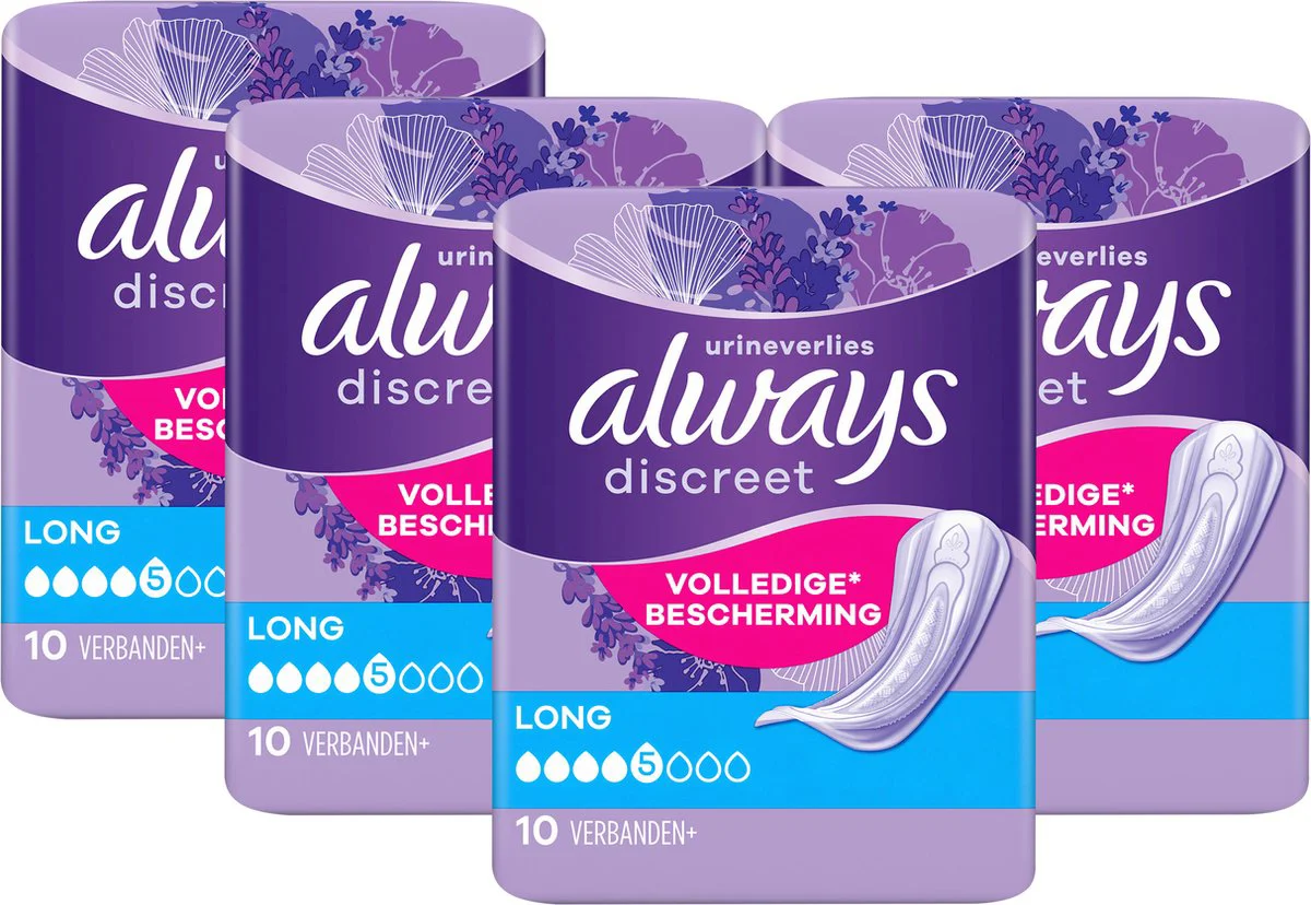 4x Always Discreet Incontinentie verband Long 10 stuks