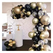 Fienosa Ballonnenboog Zwart Goud - Luxe Verjaardag Versiering - Feest Decoratie -Ballonnen - Glitter en Glamour - Ballonnenboog Verjaardag 121 stuks - Helium Ballonnen - Papieren Confetti in de ballonnen