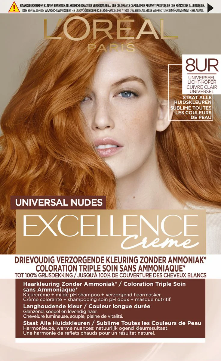 L'Oréal Excellence Crème Universal Nudes Permanente Haarkleuring 8UR Universeel Licht-Koper
