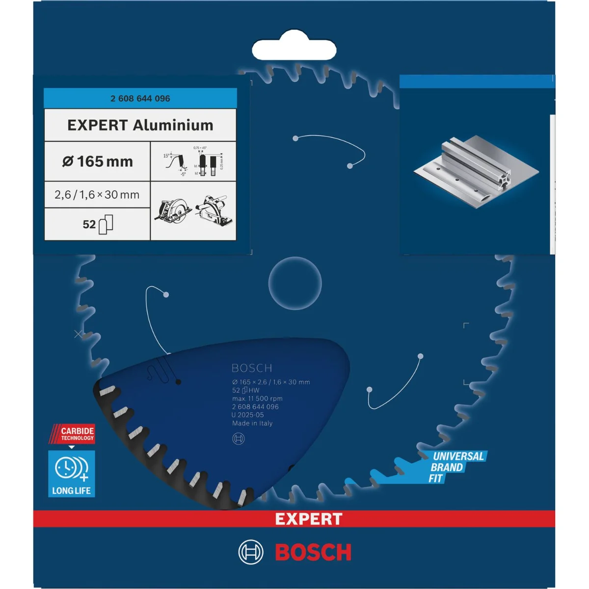 Bosch Professional Cirkelzaagblad EXPERT Aluminium | Ø 165 x 2,6 x 30mm 52T - 2608644096