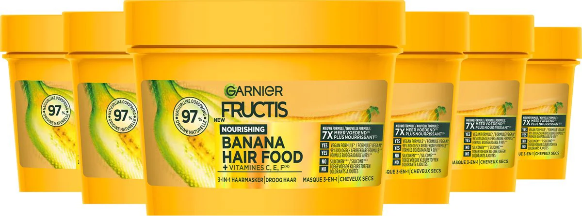 6x Garnier Fructis Hair Food Banaan 3-in-1 Haarmasker 390 ml
