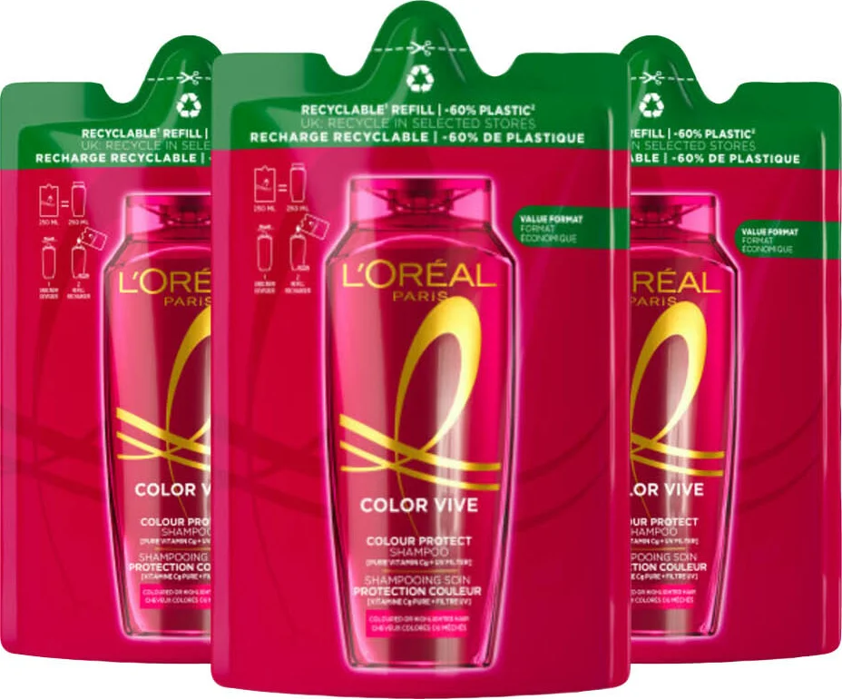 3x L'Oréal Elvive Color Vive Shampoo Refill 250 ml