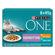 Purina ONE Kattenvoer Nat Adult Sensitive Kip & Tonijn 8 x 85 gr