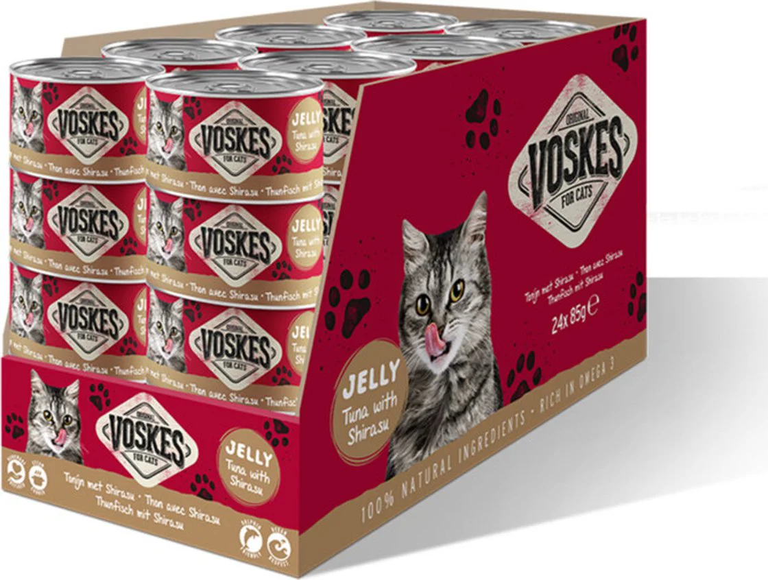 24x Voskes Kattenvoer Nat Tonijn met Shirasu 85 gr