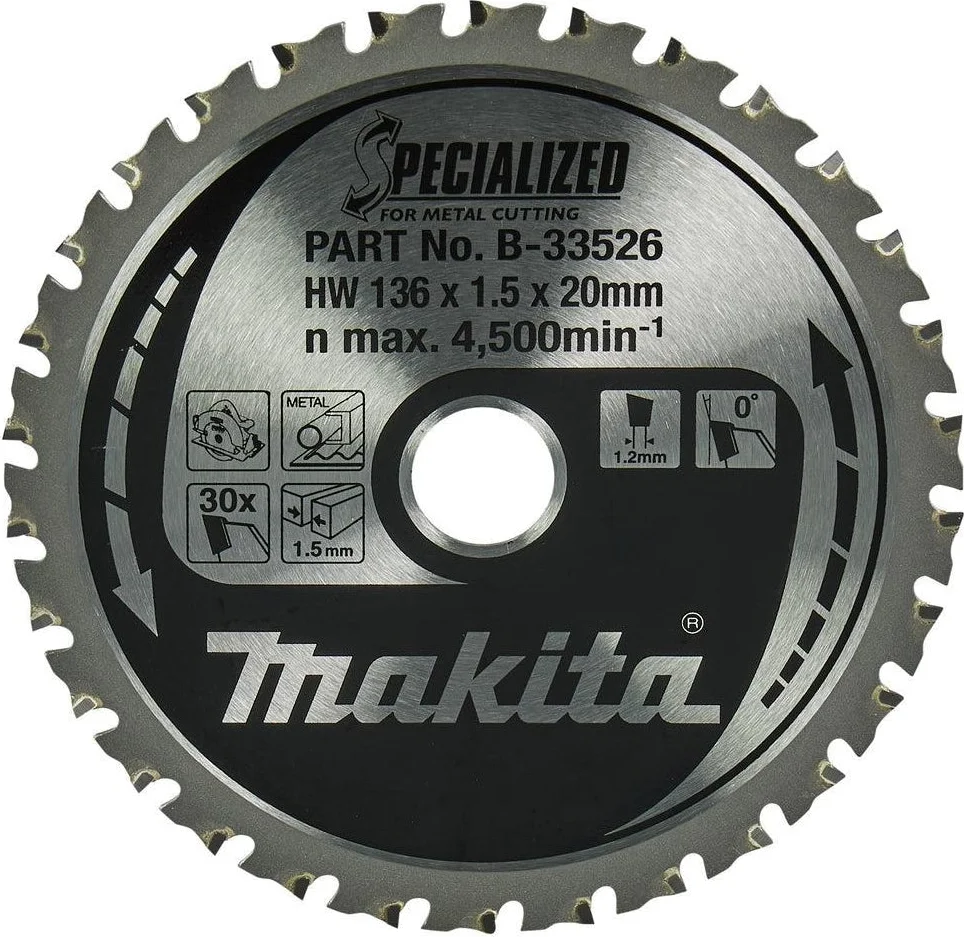 Makita Cirkelzaagblad voor Zacht Staal | Specialized | Ø 136mm Asgat 20mm 30T - B-33526