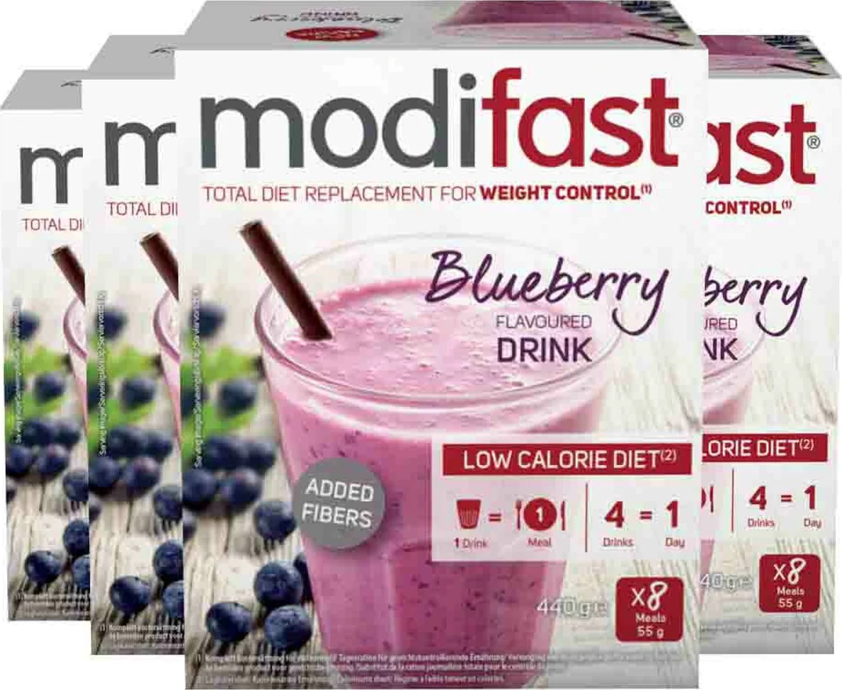 4x Modifast Weight Control Milkshake Blueberry 8 x 55 gr