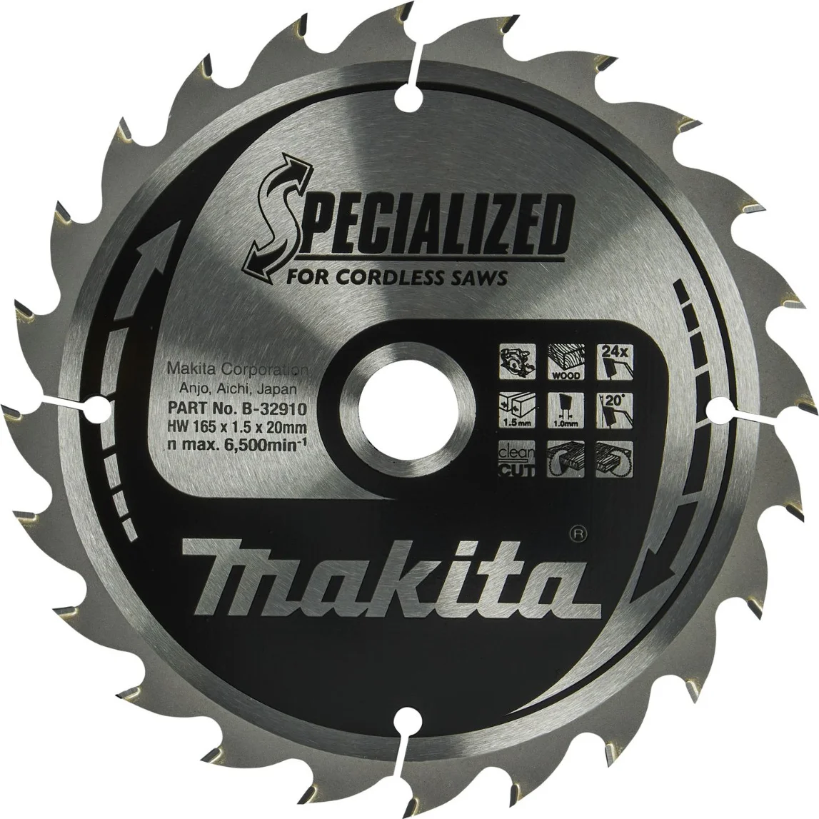 Makita Cirkelzaagblad voor Hout | Specialized | Ø 165mm Asgat 20mm 24T - B-32910
