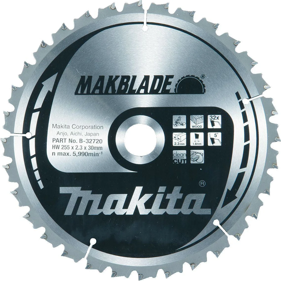 Makita Afkortzaagblad voor Hout | Makblade | Ø 255mm Asgat 30mm 32T - B-32720