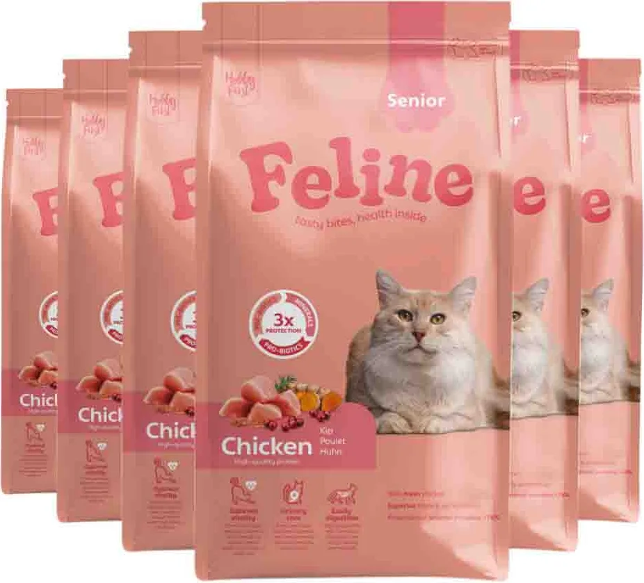 6x HobbyFirst Feline Kattenvoer Droog Senior 1,5 kg