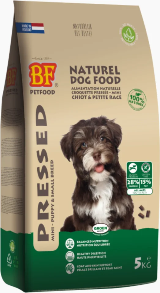 4x BF Petfood Hondenvoer Droog Puppy/Mini Geperst 5 kg