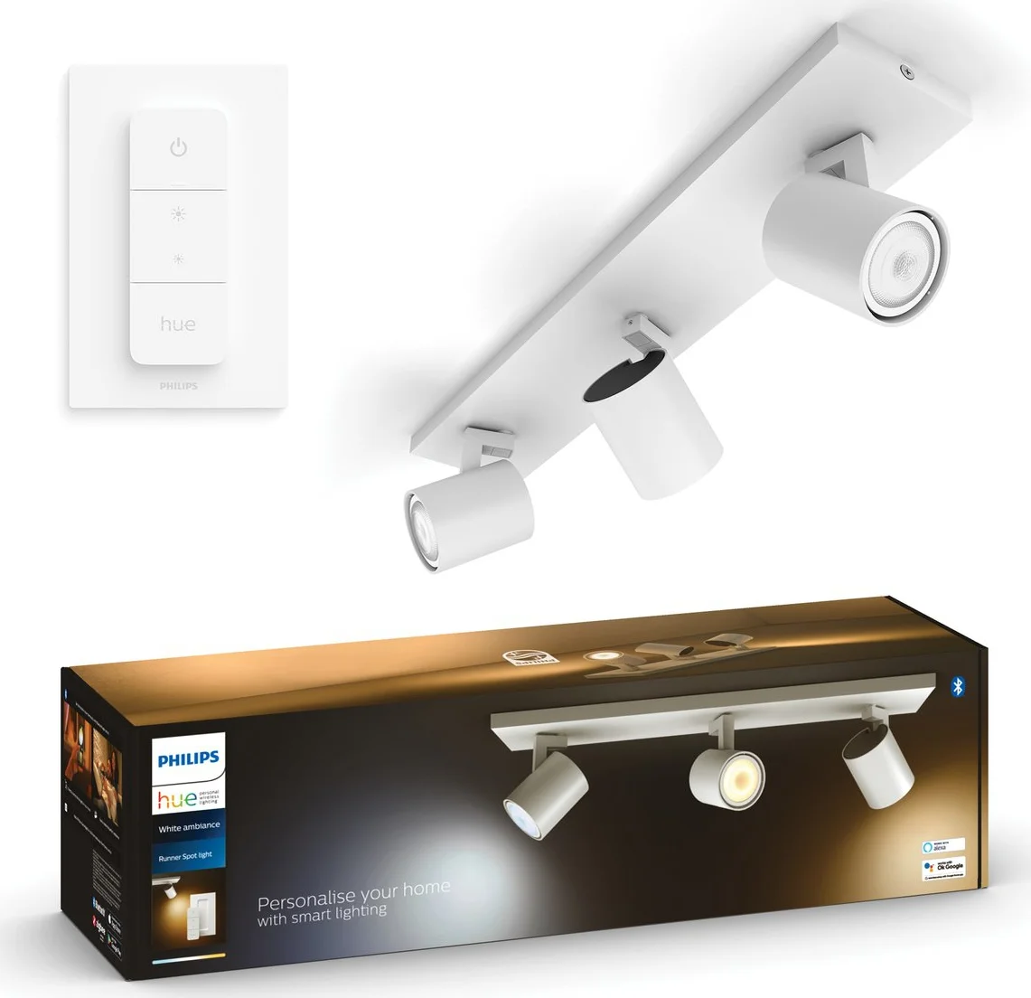 Philips Hue Runner opbouwspot White Ambiance - 3 Spots - Wit + Dimmer