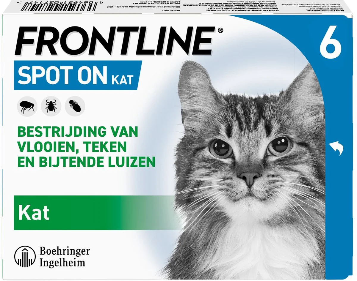 Frontline Spot On Anti Vlooien en Teken Druppels Kat vanaf 1 kg 6 pipetten