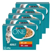 5x Purina ONE Kattenvoer Nat Fijne Malse Reepjes in Saus Kip - Rund 8 x 85 gr