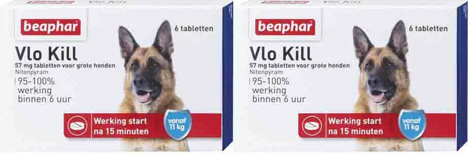 2x Beaphar Vlo Kill Anti Vlooien Tabletten Hond 11 - 57 kg 6 tabletten