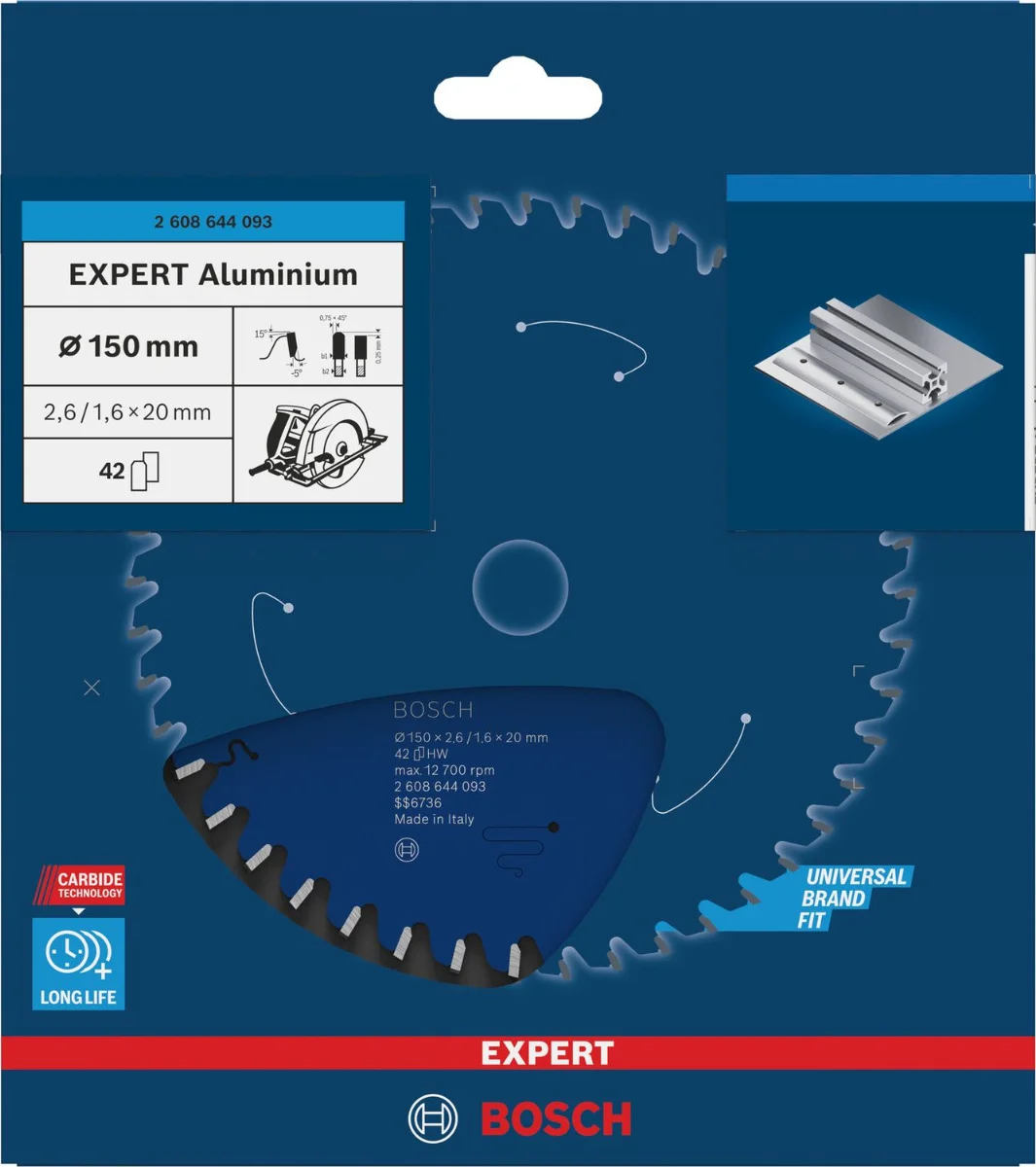 Bosch Professional EXPERT Aluminium Cirkelzaagblad | 150 x 2,6 x 20 mm | 42-tands - 2608644093