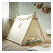 Petite Amélie Tipi Speeltent Off-White - Tipi Tent voor Kinderen met Vrolijke Slinger - 100% Katoen - Extra Veilig door Netraampje & Massief Houten Tentstokken