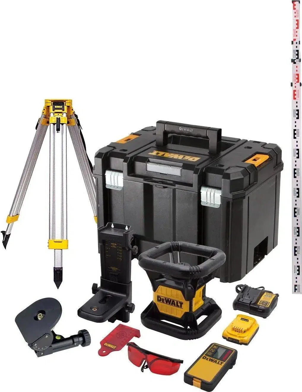 DeWALT DCE074D1R-SET Volautomatische roterende laser rood + statief + meetlat 18V XR 2.0Ah in TSTAK